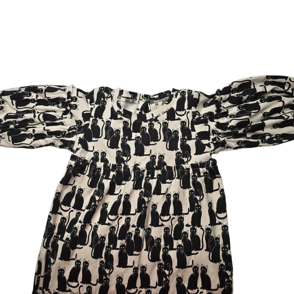 NWT Kate Quinn Bamboo Long Bubble Sleeve Jumpsuit Black Cat Romper & Headband - Picture 4 of 11